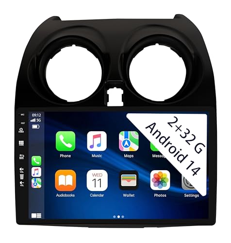 【2+32GB】 Autorradio Android 15 de 9 Pulgadas Radio para Nissan Qashqai J10 2006-2016 Carplay Car Play inalámbrico Navi Pantalla Bluetooth Navegación Reproductor Estéreo Pantalla táctil