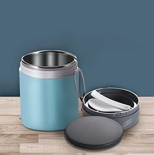 Irtyif Cereal Cup with Spoon, Food Flask for Hot Food, 450 ml Insulated Food Containers with a Foldable Spoon, Kids Soup Flask, Stainless Steel Lunch Box for School, Office, Picnic,Outdoor, Blue