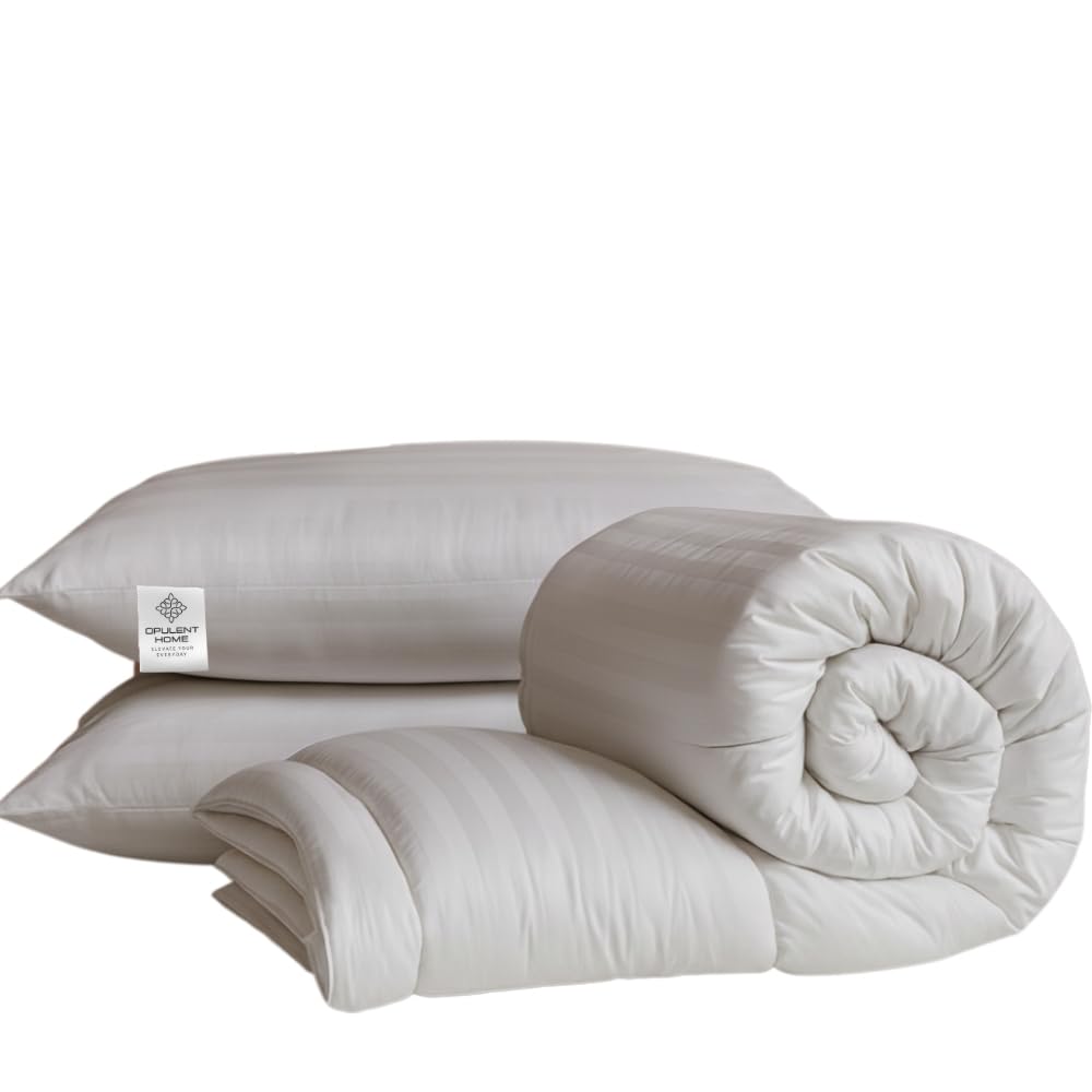 Opulent Home White Single Striped Summer Hollowfibre Duvet Set 4.5 Tog