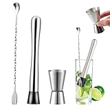 Misurino Doppio per Cocktail, 1 misuratori per liquori a doppia funzione, 1 cucchiaio da bar con manico corto e 1 cucchiaio di ghiaccio, Per Bar, Discoteche, Party, Feste, Cocktail, Shaker