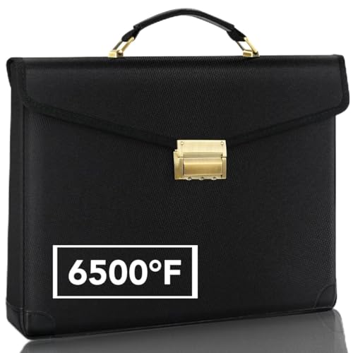 Upgraded 6500°F Fireproof Document Bag with Lock,14.2"x10"x2.3''Fire Proof Money Bag with Zipper,10 Layer of Heat Insulated Material, Water Resistant Fireproof Bags for Documents,Safe Bags