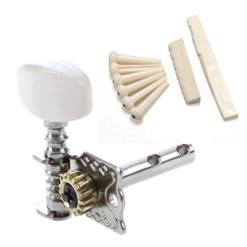 Bloepum 1 set 6 Bridge Pins + Saddle + Bridge Saddle Bone White & 6Pcs Guitar String Tuning Peg Tuner