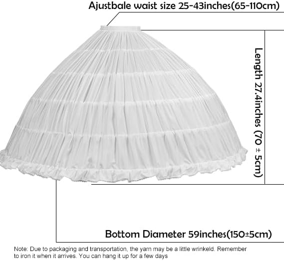 Women Puffy Crinoline Petticoat 6 Hoop Skirt Slips Long Underskirt for Quinceanera Wedding Bridal Dress