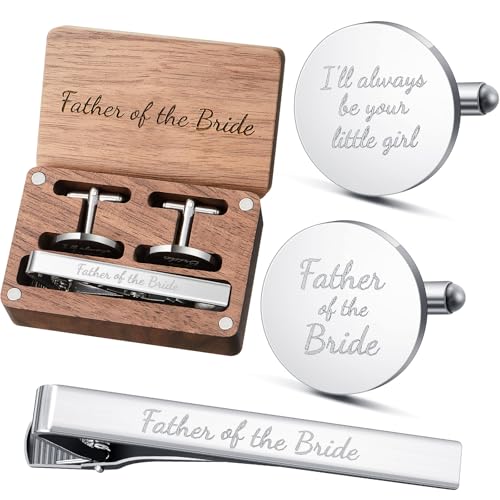 Image of Colingmill Father of the Bride Gift Dad of the Bridegroom Cufflinks Tie Clip Set with Engraved Wood Gift Box for Dad