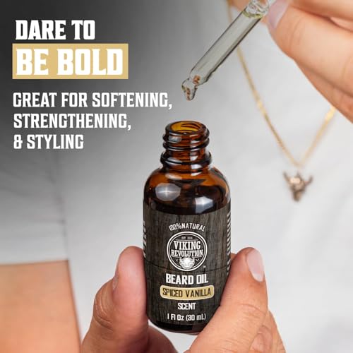 Viking Revolution - Beard Oil - All Natural Variety Beard Oil For Men With Argan & Jojoba Oils - Softens, Smooths & Strengthens - Gifts For Men - Spiced Vanilla - 30 ml - Image 3