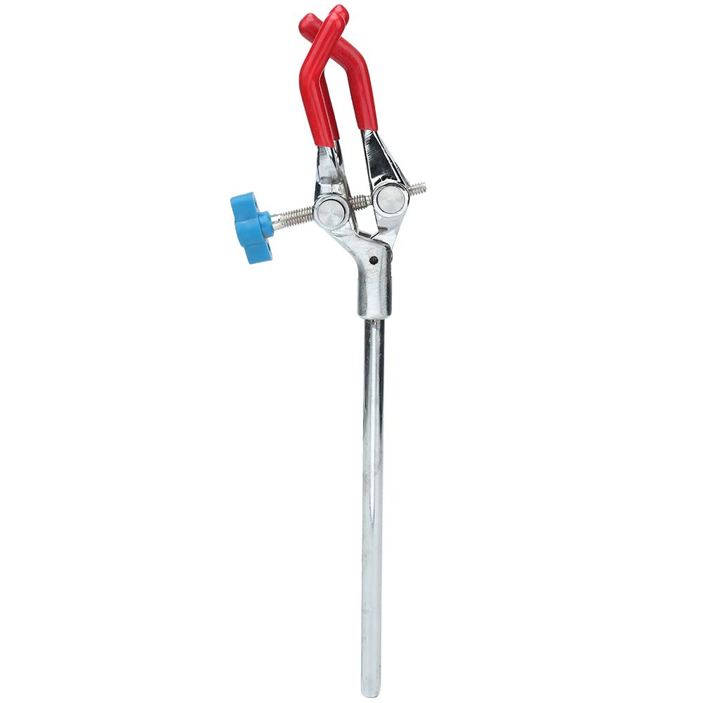 Pince de laboratoire à 3 doigts, pince à fiole avec mâchoire en caoutchouc et tige métallique double pour support de flacon en chimie scolaire