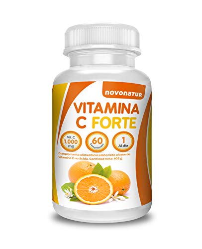 Vitamina C 1000 mg | 60 comprimidos Altamente Concentrados | Antioxidante | Complemento Alimenticio Sin Gluten | No Ácida | Combate la Fatiga y el estrés + Ayuda al Aumento de las Defensas | NOVONATUR