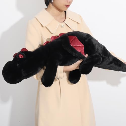 Leahaoe Weighted Stuffed Animal Gewichtstier 110CM 4 5KG Weicher und Stabiler Gewichts-Drachenplüsch für Kinder und Erwachsene Großes schwarzes Drachenkuscheltier