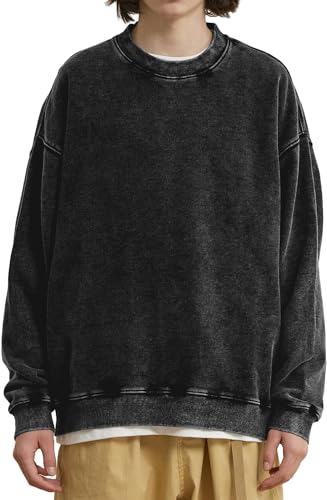 LJYYR Oversized Vintage Sweatshirts for Mens Women Gothic Acid Wash Pullover T Shirts Casual Crewneck Sweatshirt Tees (XXL,Black)