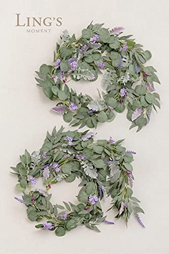 Ling's Moment Eucalyptus Flower Greenery Garland With Willow Leaves 2Pcs, 5.9Ft Hanging Italian Ruscus Vines Rustic Wreath Swags For Table Centerpieces Wedding Arch Decor, Lilac Flowers #TOP4