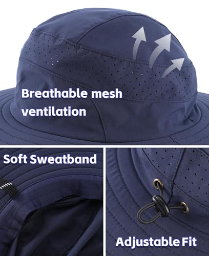 Image of Connectyle UPF 50+ Wide Brim Sun Hat for Men Women UV Protection Bucket Hats Outdoor Breathable Safari Hat for Fishing Hiking