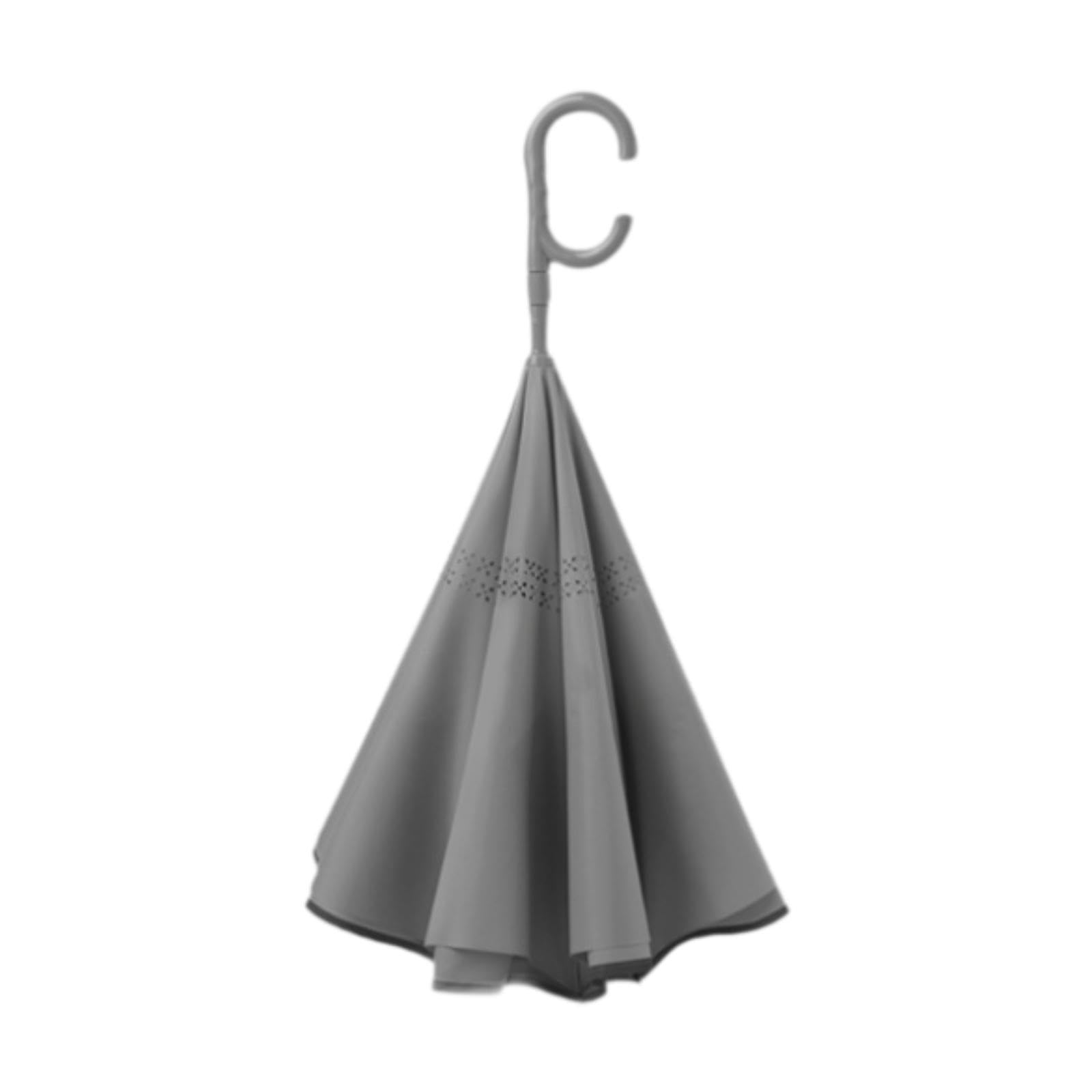 Paraguas invertido invertido Mango en Forma de C Paraguas Grande a Prueba de Viento Hombres Mujeres Desplazamientos Actividades al Aire Libre Viajes Grande Doble Capa, Gris