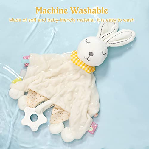 Image of Loveys for Babies, Security Blanket Soft Stuffed Animal Bunny Lovey Unisex Lovie Baby Stuff Snuggle Blanket with Tags Teether Bells, Soothing Plush Toys Baby Gift for Newborn, White Rabbit