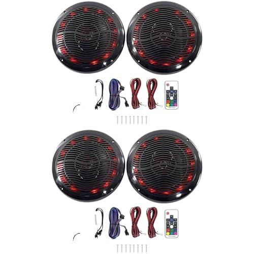 Rockville RMC65LB Black 6.5" 2-Way 4 Ohm Marine Speakers with LED, 4-Pack