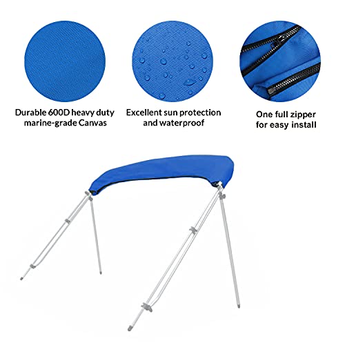 Savvycraft 4 Bow Bimini Top Replacement Cover, Durable Marine Grade Canvas Boat Canopy, Easy Install Zipper Sleeves, 4 Bow 96" L 97"-103" W Blue Color #TOP3