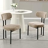 LukeAlon Chenille Dining Chairs Set of 2, Modern Curved Back Armless Kitchen Chairs with Black Metal Legs Upholstered Dining Room Chairs Reception Chairs for Living Room Office Restaurant, Khaki