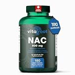VitaRoot NAC 600mg – 180 Capsules N-Acetyl Cysteine with Glycine Support – High Potency Antioxidant Formula – Vegan, Non-GMO, Made in Canada