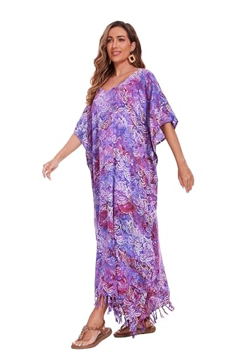 Image of Beautybatik Women Hand Blocked Batik Rayon Caftan Kaftan Bali Loungewear Maxi Plus Size Long Dress XL to 4X
