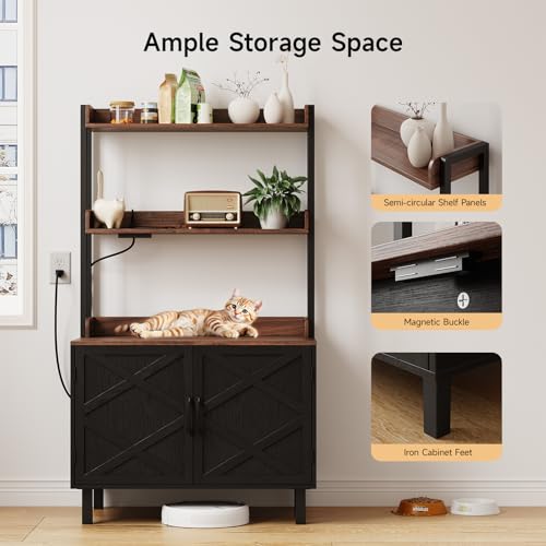 Image of ONBRILL 55 Inches Cat Litter Box Enclosure with 2 Storage Shelves, Black