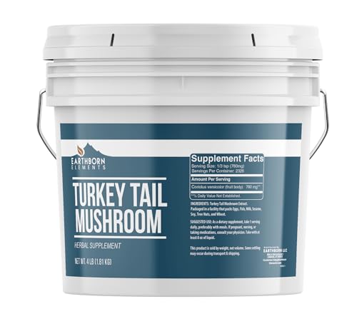 Earthborn Elements Turkey Tail Mushroom 1 Gallon Bucket Pure & Undiluted Ground Mushroom Powder