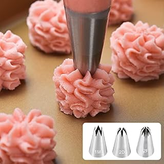 1M 2D 2F Seamless Stainless Steel Large Icing Piping Nozzles, DIY Icing Nozzle Tip Tool for Cupcakes Decorating,3 Pcs Icing Piping Tips Kit for Baking DIY Cookie Cream Cup Decorating