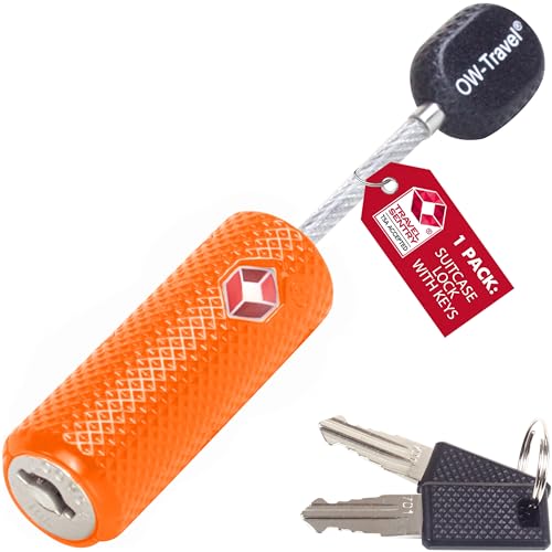 OW-Travel Candado de Cable con Llave TSA, Cable Acero Plastificado. Candado para Taquilla. Candados para mochilas y maletas. Candado Taquilla Gimnasio. TSA Candado Seguridad cable con Llaves Naranja 1