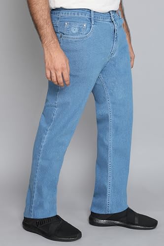Image of a saba Men's Classic fit Light Blue Denim Jeans with Straight-Leg Plus-Size Design, Comfortable Durable Cotton Fabric, and Stylish Blue wash for Everyday wear.