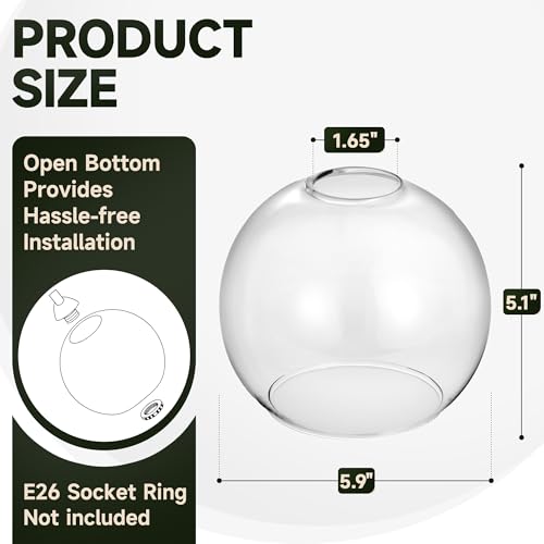 Image of Handblown Clear Glass Globe Shade - 1.65 inch Fitter Opening - Replacement Lamp Shade for Pendant Lights, Chandeliers, Wall Sconces, Vanity & Ceiling Fixtures (2 Pack)