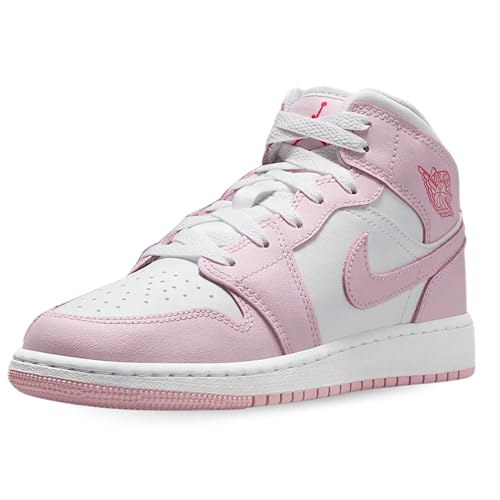 Air Jordan 1 Mid Big Kids' Shoes (DQ8423-608, Pink Foam/Fire Red/White)