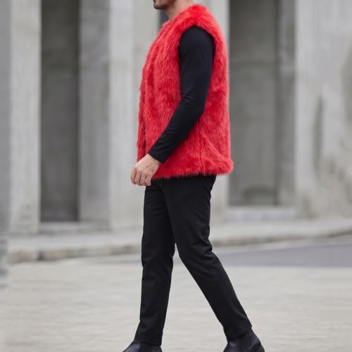Image of Colf Men's Winter Sleeveless Faux Fur Vest Short Coat | Mens Faux Fur Jacket, Short Coat , Sleeveless Waistcoat, Winter Overcoat, Fluffy