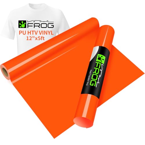 VINYL FROG Heat Transfer Vinyl Roll HTV Vinyl - 12 x5ft Neon Orange Iron on Vinyl for T-Shirts, Heat Press Vinyl for DIY Craft Designs (Neon Orange)