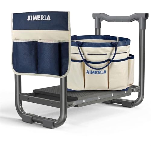 Aimerla Foldable Garden Kneeler Seat Heavy Duty [Upgraded Widened Thick Kneeling Pad] Garden Stool with Large Garden Tool Bags with Pockets - Portable Garden Bench Gardening Gifts for Parents