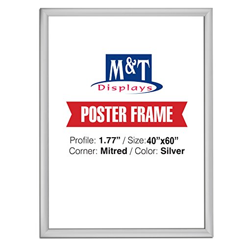 M&T Displays Snap Poster Frame 1.77" Aluminum Profile Front Loading Wall Mounting Photo Picture Document Certificate Sign Holder Mitered Corner Anti Glare Cover (Silver, 40x60 in)