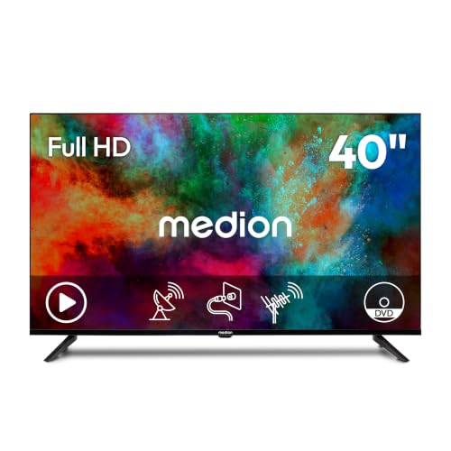 MEDION 100,3 cm (40 Zoll) Full HD Fernseher (integrierter DVD-Player, Triple Tuner Receiver DVB-T2 DVB-C DVB-S2, 2 x HDMI, USB, Sleeptimer, Mediaplayer, VESA, CI+, MD 840003)