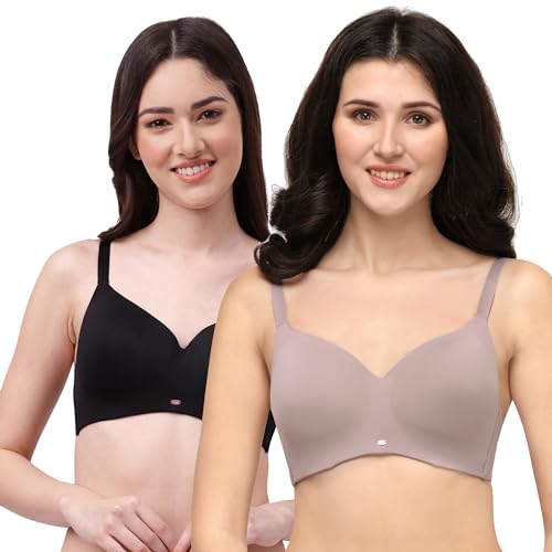 Image of SOIE Women Full Coverage Polyamide Spandex Padded Non Wired Ultra Soft Seamless Bra Pack of 2