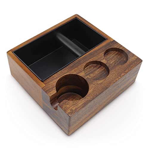 4 In 1 Espresso Knock Box, Black Walnut Espresso Tamper Mat...