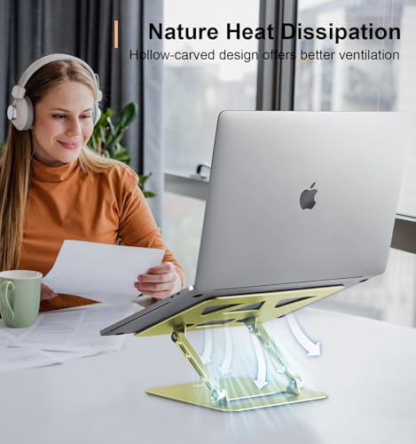 Image of Aoviho Laptop Stand for Desk,Adjustable Laptop Stand Holder and Riser,Foldable Aluminum Notebook Computer Stands for MacBook Air Pro HP Lenovo Dell Samsung Chromebook, 10-15.6 inch,Yellow Green