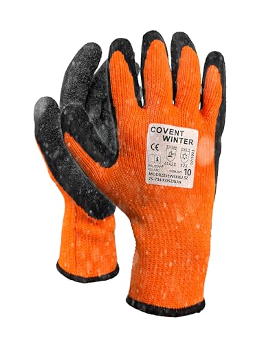 WS-Pro Trevendo Winterhandschuhe - 12 Paar - isolierte Handschuhe mit Latex Beschichtung - Kälteschutz - Sicherheitshandschuhe - Arbeitshandschuhe - kaltes Wetter - flexibel einsetzbar - Größe 10