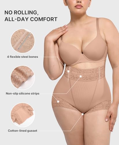 Image of SHAPELLX Mid Waist Tummy Control Shapewear Briefs Lace Body Shaper Panties | Easy to put on, wear as regular underwear, stay-put lace waistband & hems, skin-friendly fabric, invisible under clothing