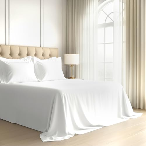 Image of Pizuna 100% Cotton Bedsheet Super King Size White, 800 Thread Count Long Staple Combed Cotton Flat Bedsheets 108x108 Inches with 4 Pillow Covers, Bed Sheet for Super King Size Bed