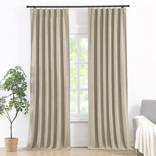 Vision Home Rideaux occultants complets en velours chenille taupe clair plissés à pincement pour salon, chambre à coucher, panneaux de fenêtre à isolation...