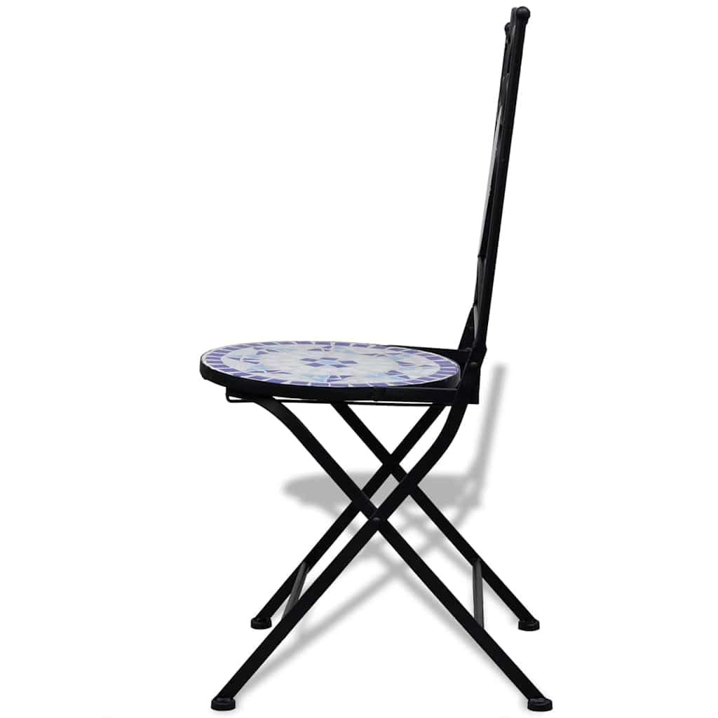 vidaXL Set de Bistro mosaïqué Table 60 cm et 2 chaises Bleu/Blanc de Jardin