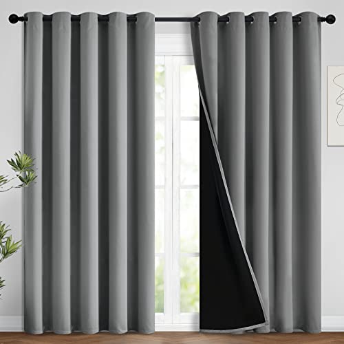 Image of Yakamok 100% Blackout Lined Panels, Thermal Insulated Blackout Curtains for Bedroom, Heat Blocking Drapes for Living Room(62Wx84L, Grey, 2 Panels)