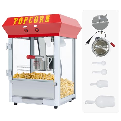 Image of Popcorn Machine (Red) - Countertop Popcorn Maker - Vintage Popcorn Popper with 6 Oz Auto-Stir Kettle, No cart & Stand, Makes Up to 20 Cups for Movie /Home Theater, Parties, Restaurants Snack