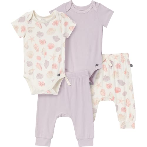 Modern Moments by Gerber Baby Girls' Viscose Bodysuit and Pant Set, Ivory Seashells, 3-6 Months