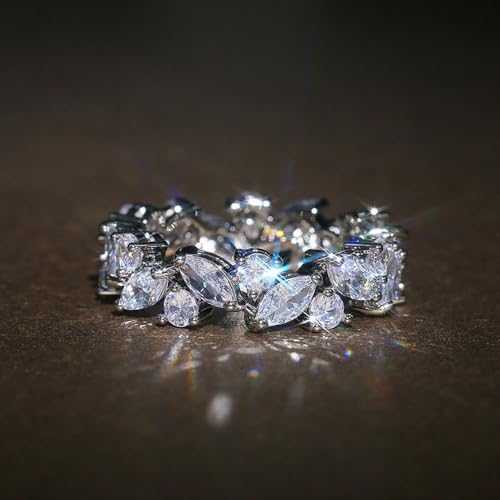 White Gold Plated White Leaf Cubic Zirconia Engagement Rings Wedding Bridal Band Promise Rings Evening Parties Anniversary Valentine's Day Gifts Eternity Bands for Women