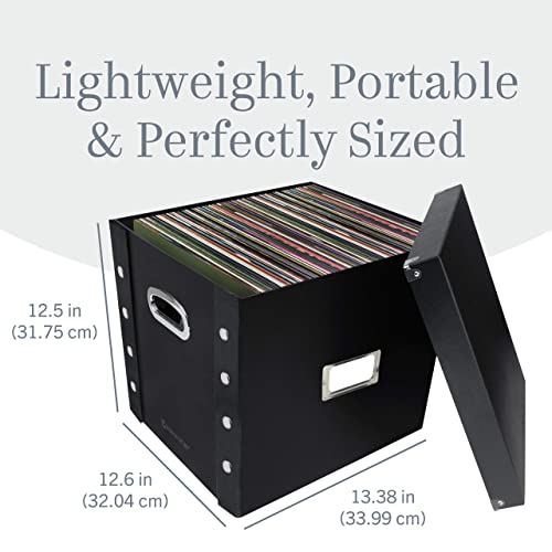 Image of Snap-N-Store Vinyl Record Storage Box, 12 In, 1-Pack, Holds 75 Albums | Sturdy record holder with heavy-duty panels and industrial-sized snaps, easy assembly, chrome card label insert