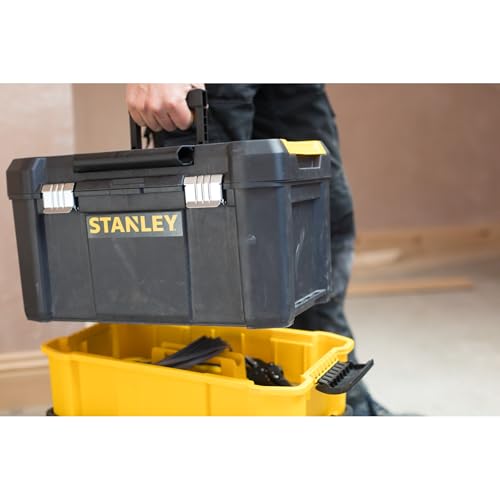 STANLEY Essential Rollende Werkstatt (3-in-1 stapelbare Boxen, leerer Werkzeugkasten, belastbar bis zu 20kg, mit Metallverschlüsse, Organizer für Kleinteile im Deckel) STST1-80151