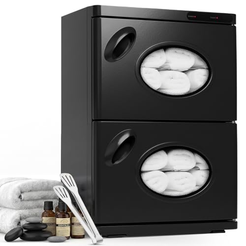 MOMOKOVA 46L Hot Towel Warmer, Large Capacity Spa Towel Warmer with Double Cabinets, Professional Towel Warmer Cabinet with Clip & 4 Racks for Salon, Barber Shop, Massage, Facial