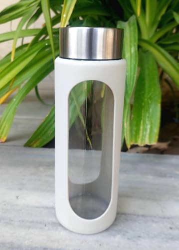 Image of Glassbunny Glass Drinking Bottle with Leakproof Stainless Steel Cap and Cover, Reusable Juice Bottles Beverage Drinkware, to Go Travel Bottles for Drink 750ML